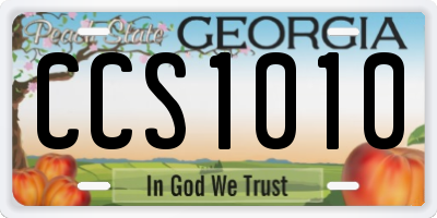GA license plate CCS1010