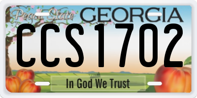 GA license plate CCS1702