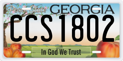 GA license plate CCS1802