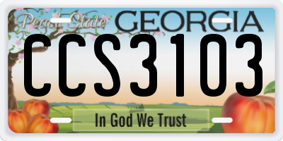 GA license plate CCS3103