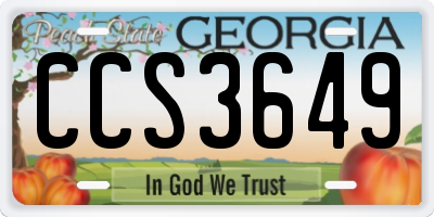 GA license plate CCS3649