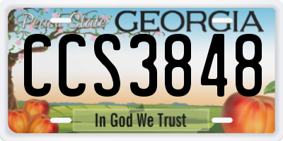 GA license plate CCS3848