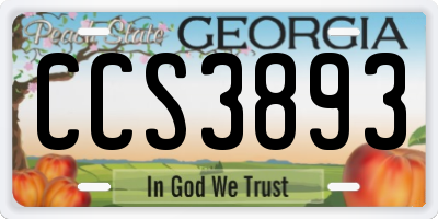 GA license plate CCS3893