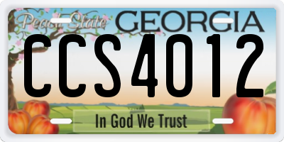 GA license plate CCS4012