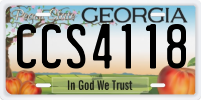 GA license plate CCS4118