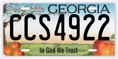 GA license plate CCS4922