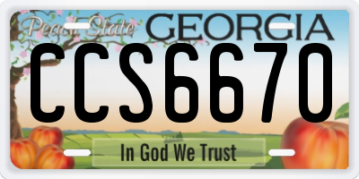 GA license plate CCS6670