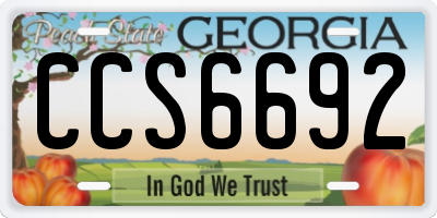 GA license plate CCS6692