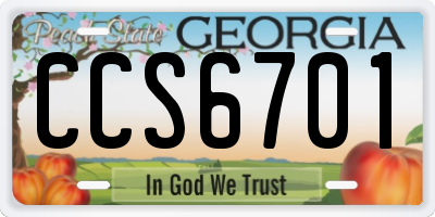 GA license plate CCS6701