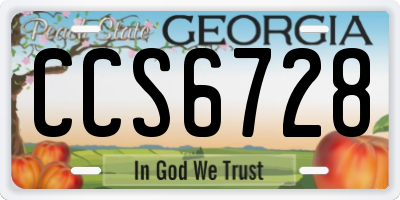GA license plate CCS6728