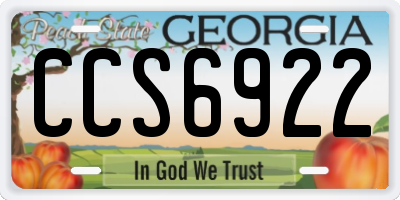 GA license plate CCS6922