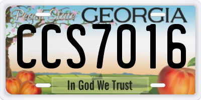 GA license plate CCS7016