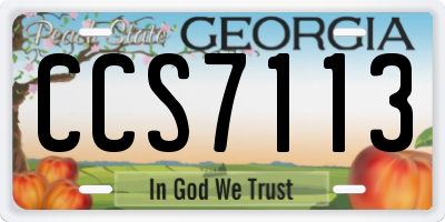 GA license plate CCS7113