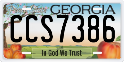 GA license plate CCS7386