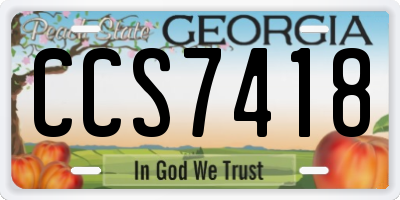GA license plate CCS7418