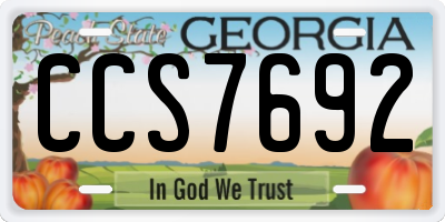 GA license plate CCS7692
