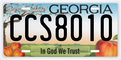 GA license plate CCS8010