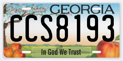 GA license plate CCS8193
