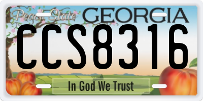 GA license plate CCS8316