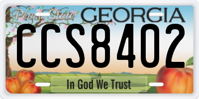 GA license plate CCS8402