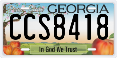 GA license plate CCS8418