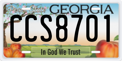 GA license plate CCS8701
