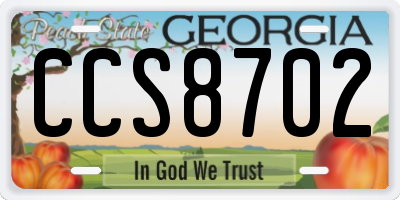 GA license plate CCS8702