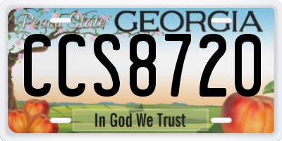 GA license plate CCS8720
