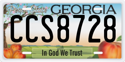 GA license plate CCS8728