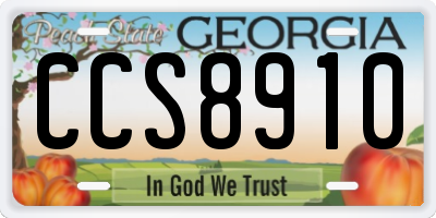 GA license plate CCS8910