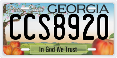 GA license plate CCS8920