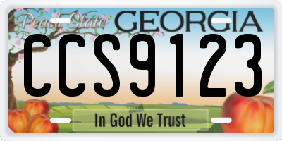 GA license plate CCS9123