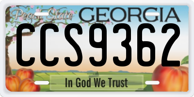 GA license plate CCS9362