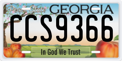 GA license plate CCS9366