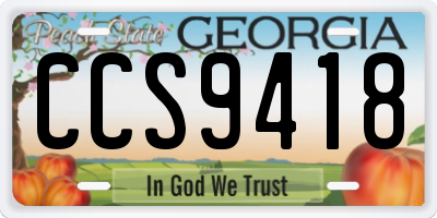 GA license plate CCS9418