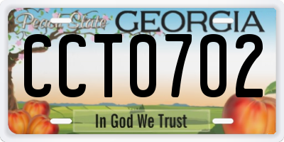 GA license plate CCT0702