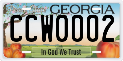 GA license plate CCW0002