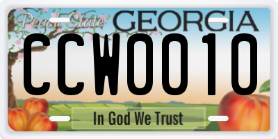 GA license plate CCW0010