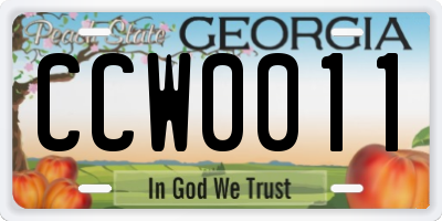 GA license plate CCW0011