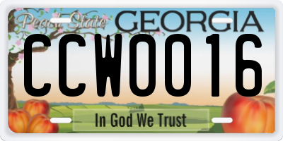 GA license plate CCW0016
