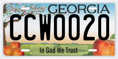 GA license plate CCW0020