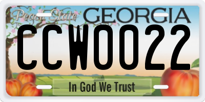 GA license plate CCW0022