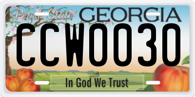 GA license plate CCW0030