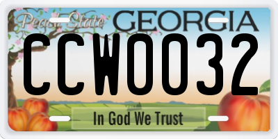 GA license plate CCW0032