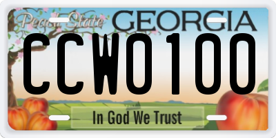 GA license plate CCW0100