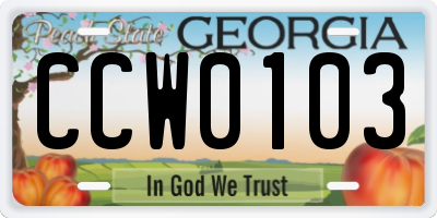 GA license plate CCW0103