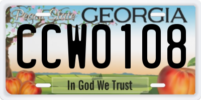 GA license plate CCW0108