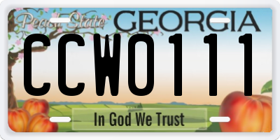 GA license plate CCW0111