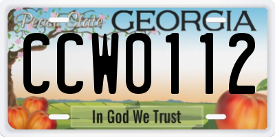 GA license plate CCW0112