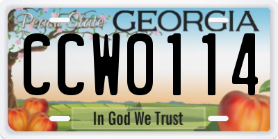 GA license plate CCW0114